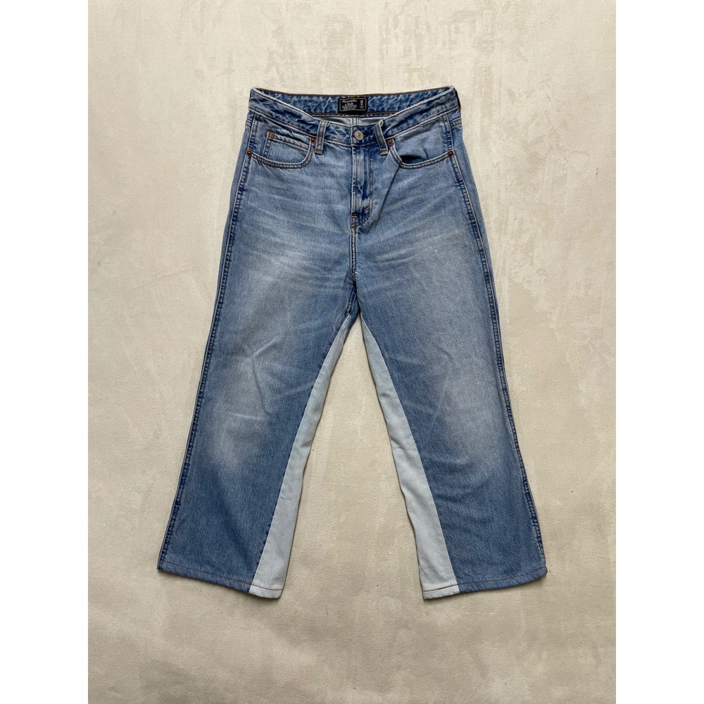 Abercrombie & Fitch Simone High Rise Wide Leg Crop Two Tone Blue Jeans 25 0s
